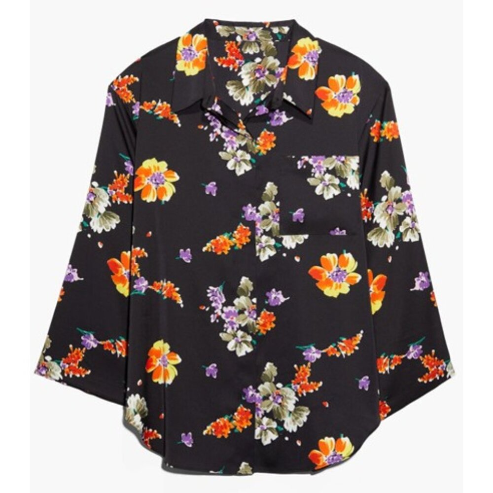 Savage X Fenty EUC Night Blooms Satin Sleep Shirt Black w Floral Print Size XL